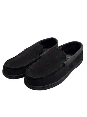 Hanes Faux Suede Fleece Lined Slip-On Slipper House Shoe Black Size 12.5 - 13.5